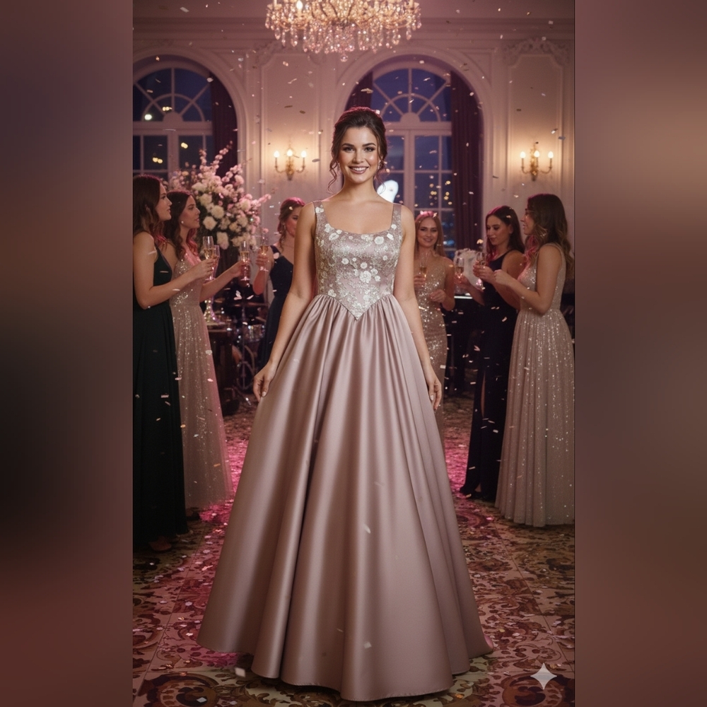 Original Georgina Chavez Size 16 Old Rose Johana Satin Embellished Ballgown